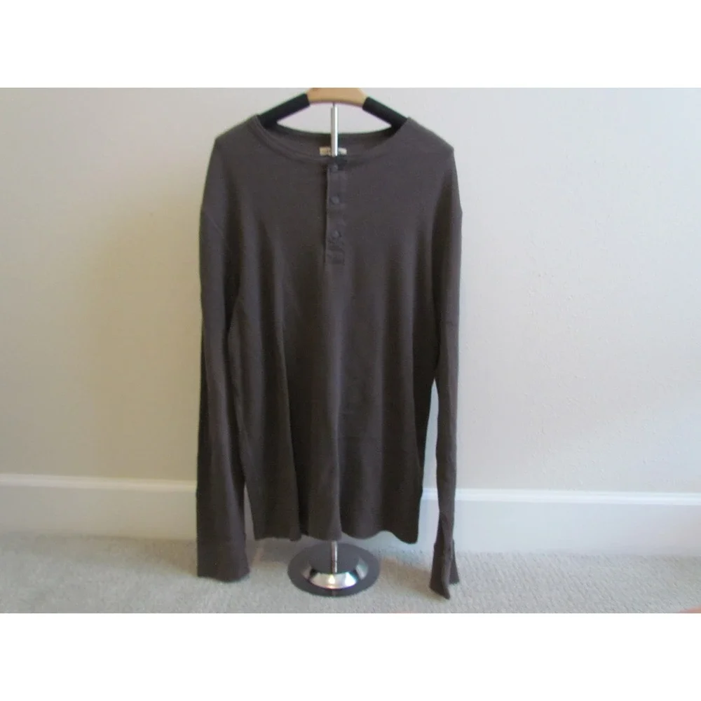 J. Crew Thermal Henley Shirt XL Brown Outdoorsman Waffle Knit Cotton Mens‎